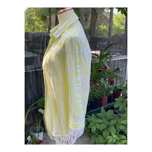 Esme & Esyllte Anthro Blouse Shirt Cotton Lace Stripes Sz 8 Yellow White - Picture 4 of 9